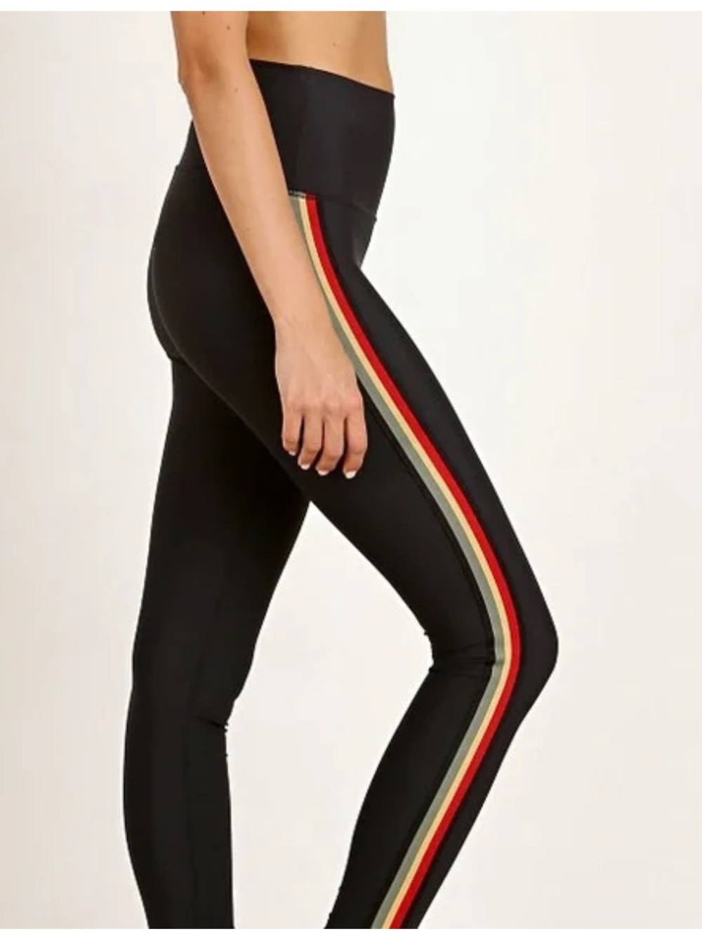 Spiritual Gangster High-Waist Black Leggings with Red-yellow- green Stripe